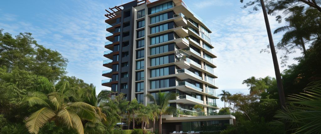 Concept art of an article about Pitfalls of International Real Estate: Modern condo building in Mexico (AI Art)
