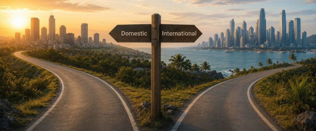 Concept art of an article about Do You Really Need an International LLC: road signs for domestic planning and international structure (AI Art)
