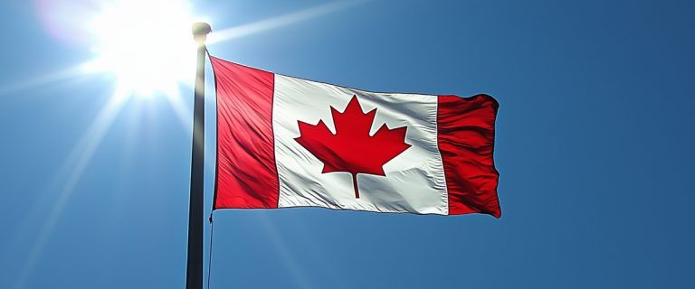 Concept art of an article about The Canada Start-Up Visa: Canadian flag on a sunny day (AI Art)