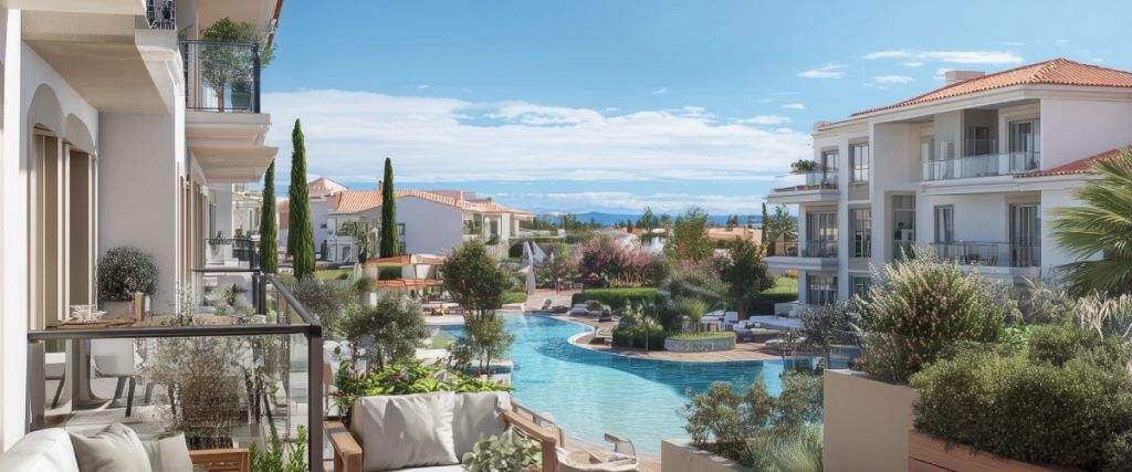 Concept art of an article how to get paid to buy property: Modern beachfront condo in Mexico (AI Art)