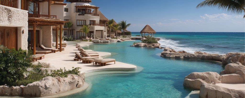 Concept art of a nice resort on a beach in Mexico (AI Art)