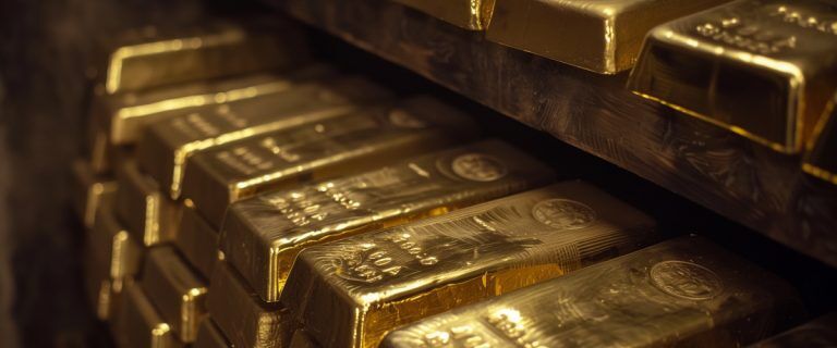 Concept art of an article about Home Storage Gold IRA: gold bars (AI Art)