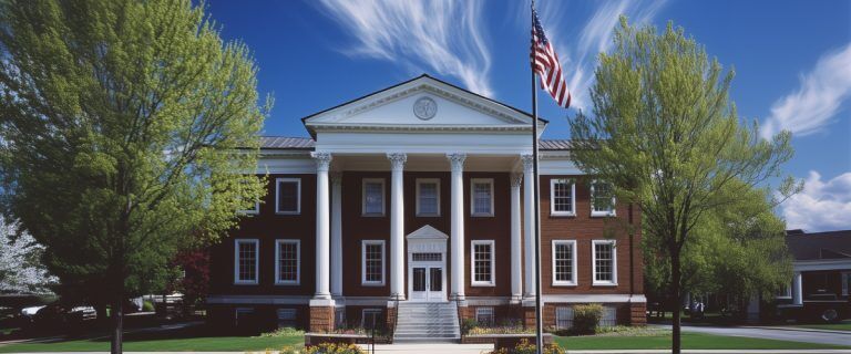 Concept art of an article about FBAR Penalties: court house (AI Art)