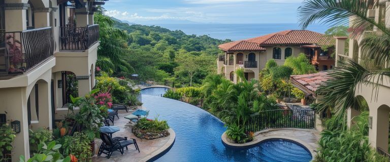 Concept art of an article about Real Estate in Costa Rica for Expats: Modern Costa Rica condo with tropical views (AI Art)