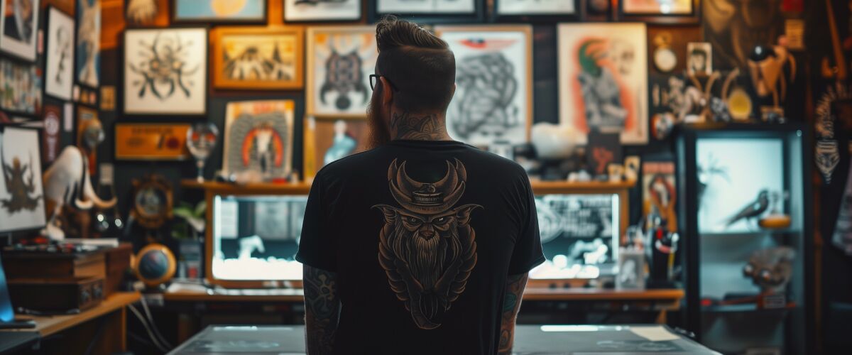 Concept art of an article about Tattoo Parlor Surveillance: Signs of Suspicious Activity: man standing in tattoo parlor (AI Art)