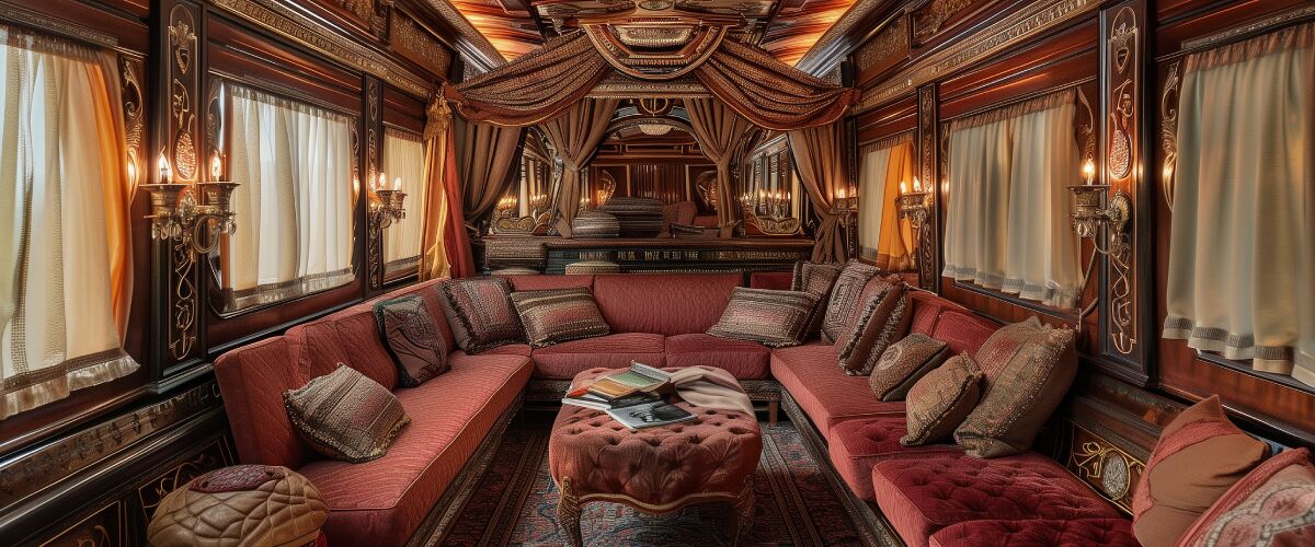 Concept art of an article about Media Misconceptions About Expatriation: interior of a luxurious passenger train (AI Art)