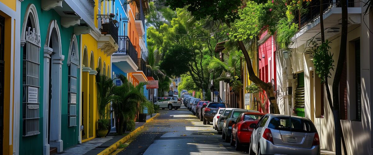 Concept art of an article about The Uncertain Future of Puerto Rico's Tax Advantages: colorful houses in Puerto Rico (AI Art)