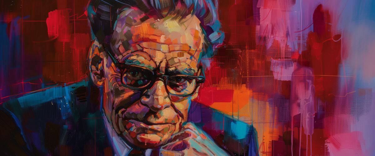Concept art of an article about Larry King Estate: drawing of Larry King (AI Art)