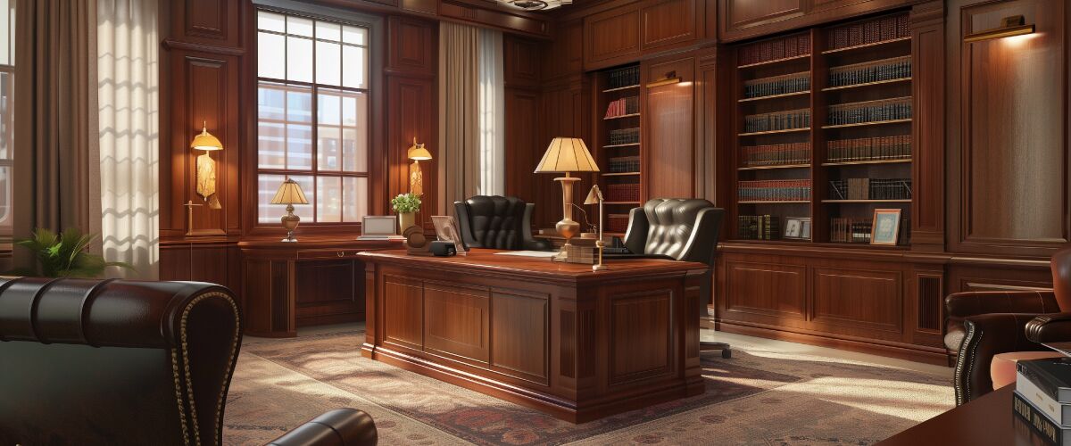 Concept art of an article about Wealth Preservation and Lawsuits: elegant law office (AI Art)