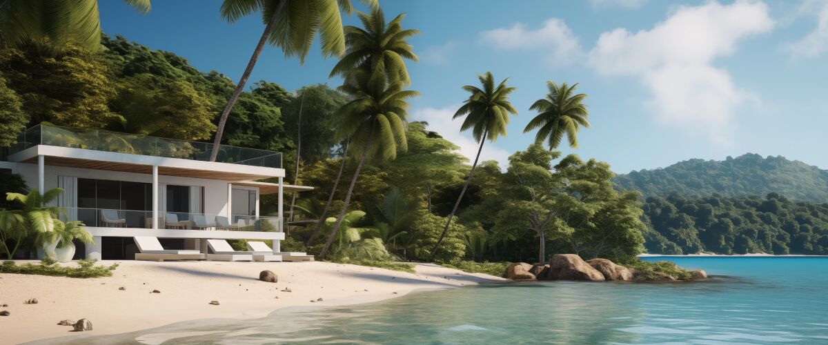 Concept art of an article about citizenship by investment in Dominica: a beach in Dominica (AI Art)