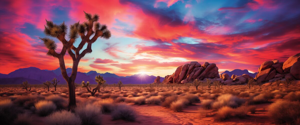 Concept art of an article about a Nevada Living Trust: Rural desert scene featuring Joshua trees (AI Art)