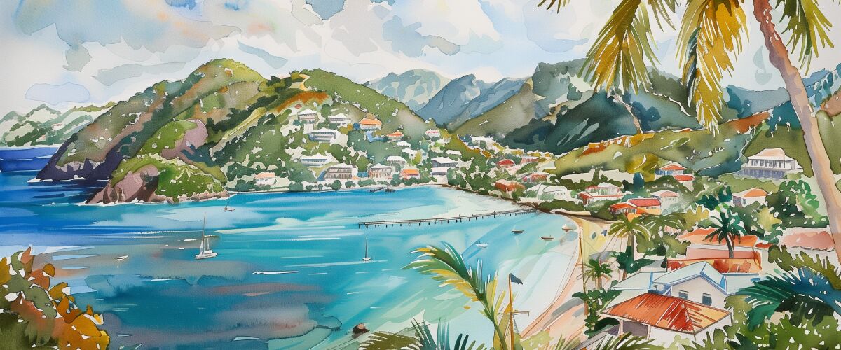 Concept art of an article about the cheapest Citizenship by Investment: watercolor painting of Antigua and Barbuda (AI Art)