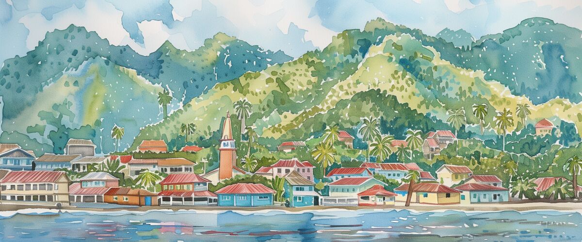 Concept art of an article about the cheapest Citizenship by Investment: watercolor painting of Dominica (AI Art)
