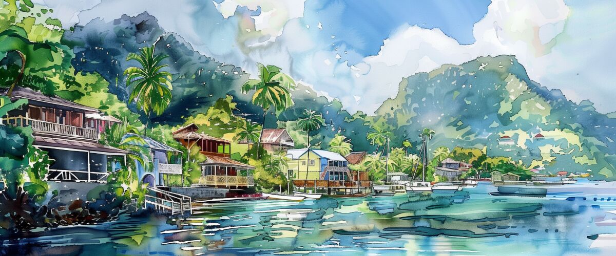 Concept art of an article about the cheapest Citizenship by Investment: watercolor painting of Saint Lucia (AI Art)