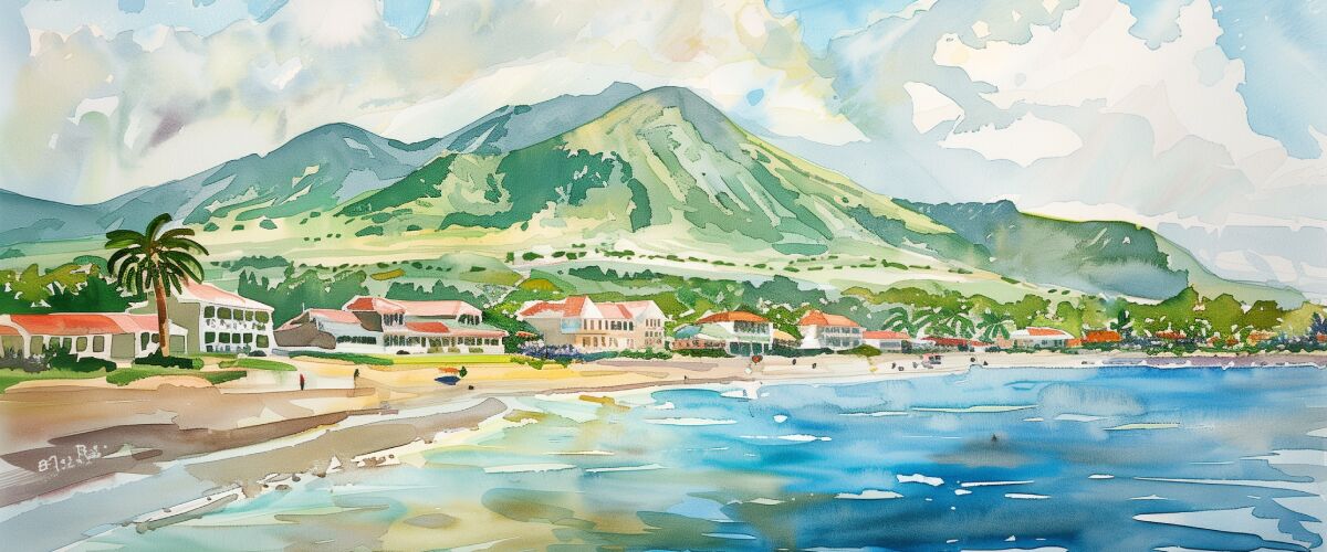 Concept art of an article about the cheapest Citizenship by Investment: watercolor painting of St. Kitts & Nevis (AI Art)