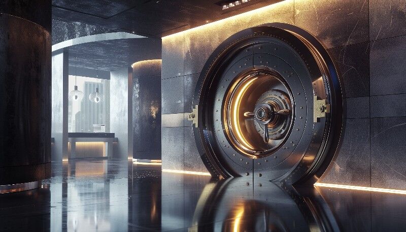 Concept art of an article about the Importance and Creation of an Wealth Protection Plan: Closed vault door. (AI Art)