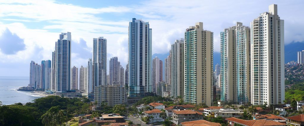 Concept art of an article about Panama Private Interest Foundation for Real Estate: apartment buildings in Panama City (AI Art)