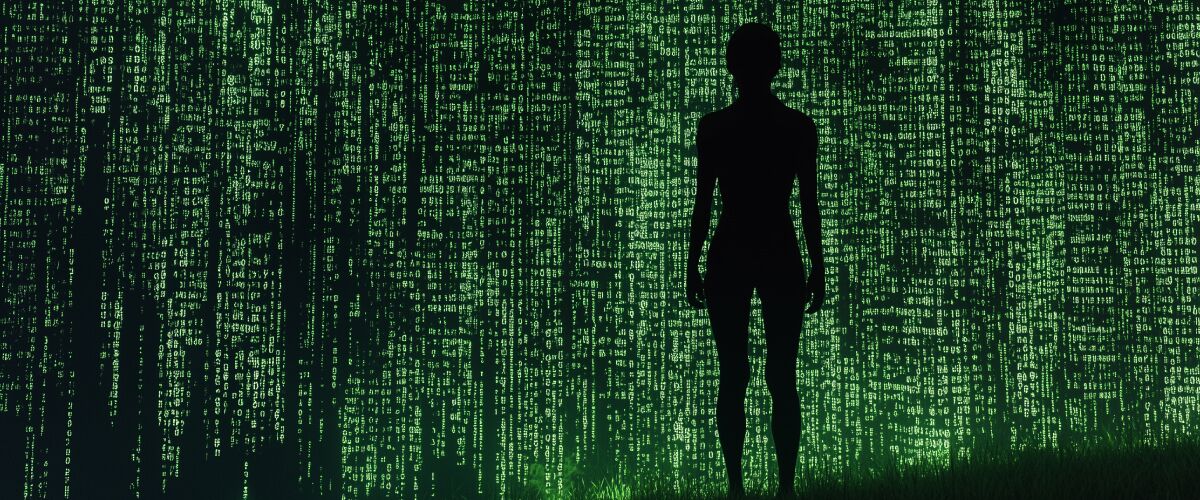 Concept art of an article about How to Stop Google Tracking and Protect Your Online Privacy: black human silhouette over green binary code (AI Art)