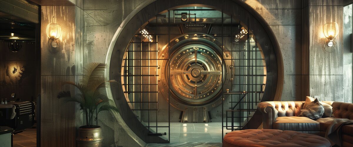 Concept art of an article about Allocated vs Unallocatd Gold: Fancy private vault facility (AI Art)