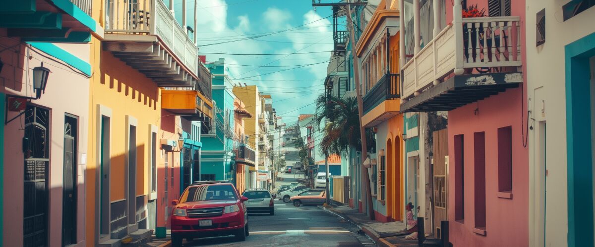 Concept art of an article about Tax Haven Puerto Rico: colorful houses in Puerto Rico (AI Art)