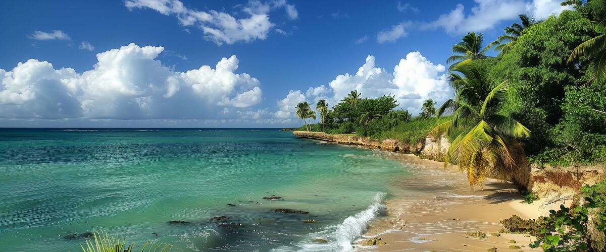 Concept art of an article about Puerto Rico Tax Breaks for Wealthy Americans: sandy beach in Puerto Rico (AI Art)