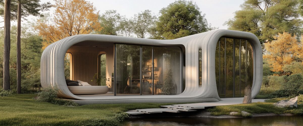 Concept art of an article about Overcoming Scarcity with Technology: 3-D printed home (AI Art)