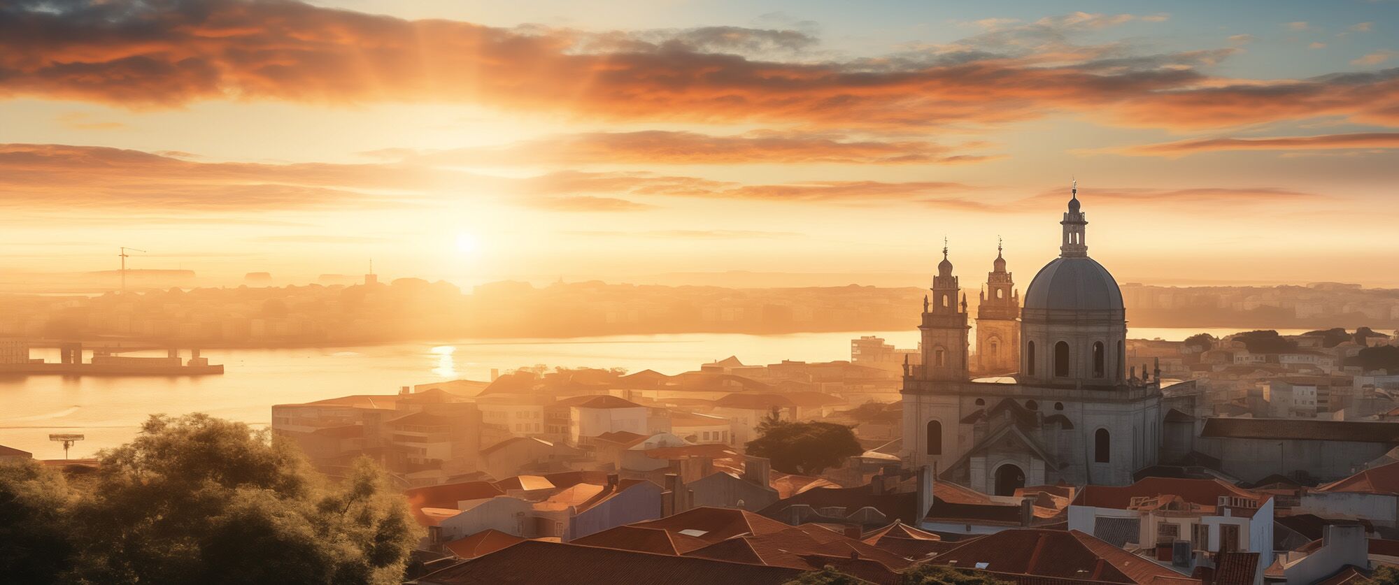 concept art for Portugal retirement visa program: a sunrise in Lisbon (AI art)