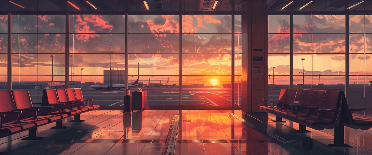 Concept art of an article about Expatriation Consequences: inside an empty airport gate (AI Art)