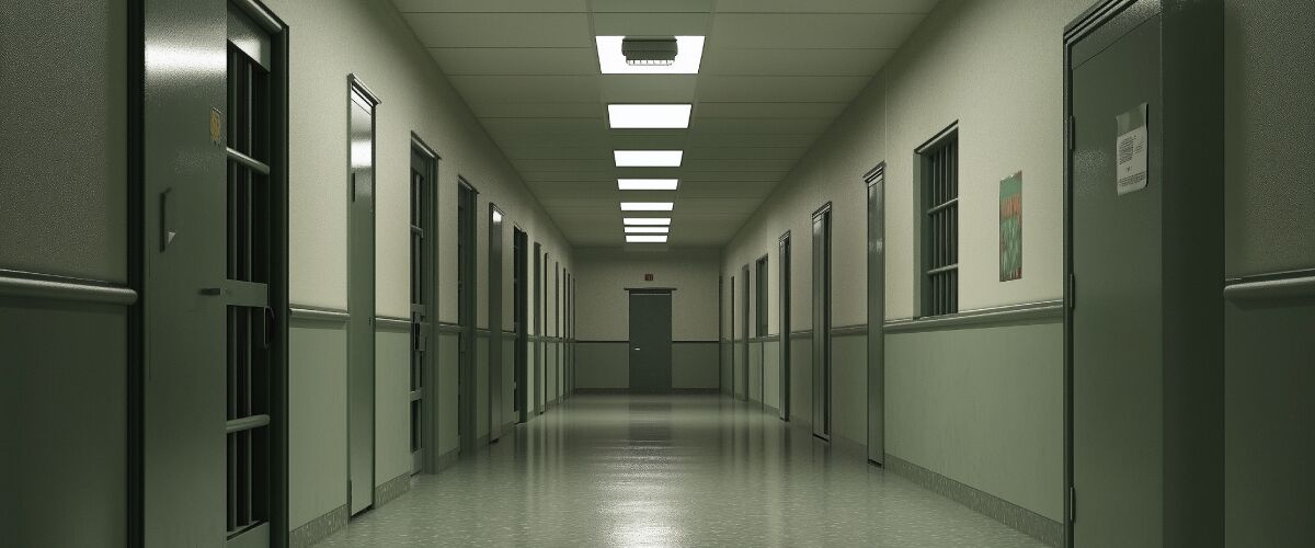 Concept art of an article about Surprising Laws: Criminalization of Everyday Activities: prison hallway (AI Art)