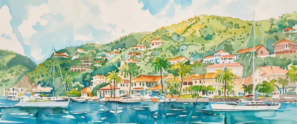 Concept art of an article about the cheapest Citizenship by Investment: watercolor painting of Grenada (AI Art)