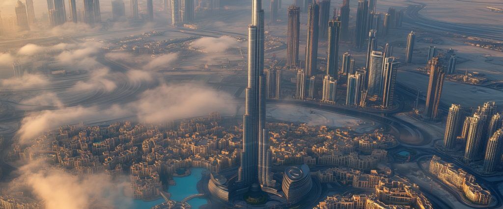 Concept art of an article about Golden Visa Dubai: Aerial view of Dubai (AI Art)