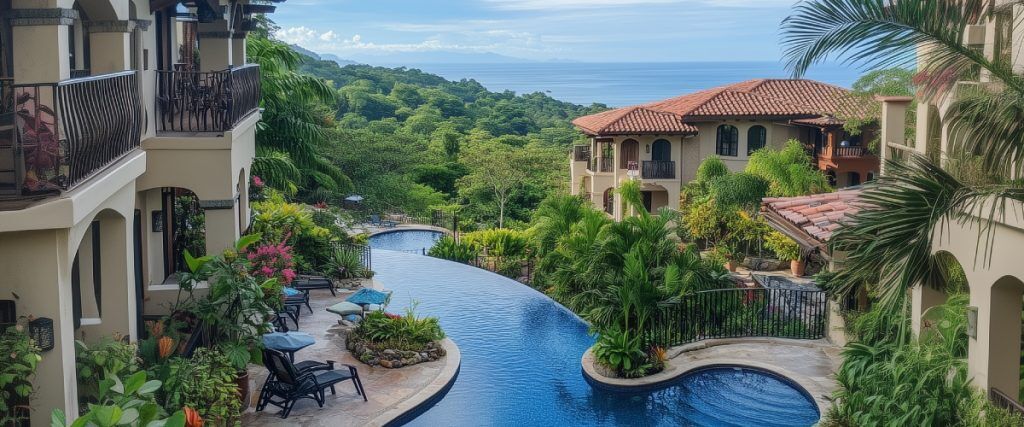Concept art of an article about Real Estate in Costa Rica for Expats: Modern Costa Rica condo with tropical views (AI Art)